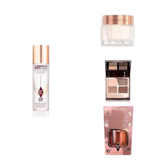 Charlotte Tilbury Beauty Set: Airbrush Setting Spray 100ml, Magic Cream 50ml, Golden Goddess Eyeshadow Quad & Icon Baby Pink Lip Duo