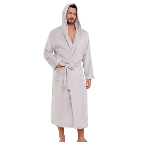 Image of Men's Hooded Robe, Soft Warm Fleece Long Bathrobe with Pockets