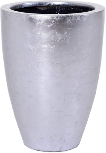 VIVANNO Pflanzkübel Pflanzgefäß Blumenkübel exklusiv Fiberglas Silber Opala - 44 x 32 cm