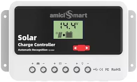 amiciSmart Solar Charge Controller 10A, Intelligent Battery Regulator For Solar Panel Lcd Display With Usb Port 12 Volts,24 Volts (10A)
