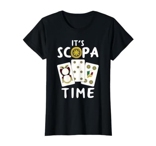 Scopa Jeu de Cartes Italien Scopa Joueur T-Shirt Graphique avec Valeur, Femme, Noir, M