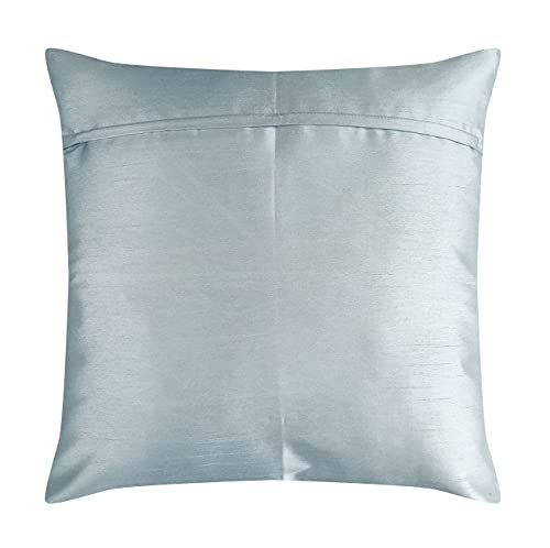 Craftbot Faux Silk Decorative Throw Pillow Covers - 18X18 - Light Blue Grey - Pack Of 2 - Jacquard And Embroidered Accent Pillow - Elegant Cushions -Pillow Shams For Sofa Couch Bed-Insert Not Included #TOP3