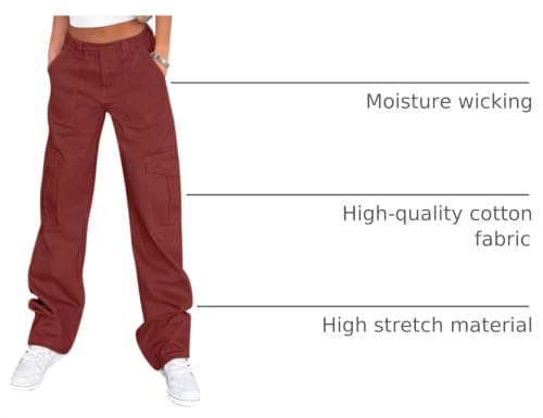Image of Lepunuo Cargo Pants for Women High Waisted Casual Pants Baggy Stretchy Wide Leg Y2K Streetwear with 6 Pockets
