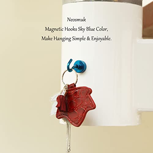 Image of Neosmuk Magnetic Hooks, 22 lb+ Heavy Duty Earth Magnets with Hook for Refrigerator, Extra Strong Cruise Hook for Hanging, Magnetic Hanger for Cabins, Grill (Blue, Pack of 6)