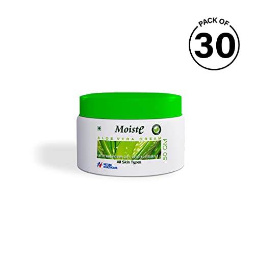 Moiste Aloe Vera Moisturizer Cream For Face Women (Pack of 30) | Oily Skin, Dry & Combination Skin Types | Moisturizing Cream with Vitamin E, Tea Tree OIl & Wheat Germ Oil - 1500g