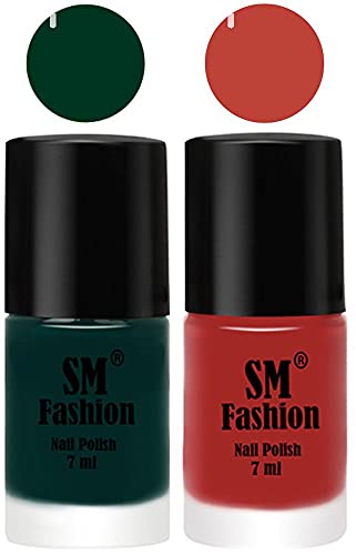 Image of Long Lasting Nail Polish | Nail Paint Combo 7 ml Each) - Set of 2 Dark Green-Dark Nude