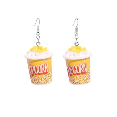 Coadipress Popcorn Shaped Earrings for Women Cute Resin Cheese Drop Earrings Funny Emulational Snacks Food Dangle Earrings Birthday Party Gift