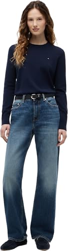 Tommy Hilfiger Damen Pullover Jersey Fine mit Rundhalsausschnitt, Blau (Dark Night Navy), S – Ansicht 5