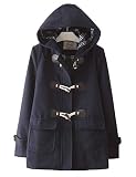 PAODIKUAI Women's Wool Blend Hooded Toggle Duffle Coat Casual Wool Coats Winter Outwear (Quilted-Nav
