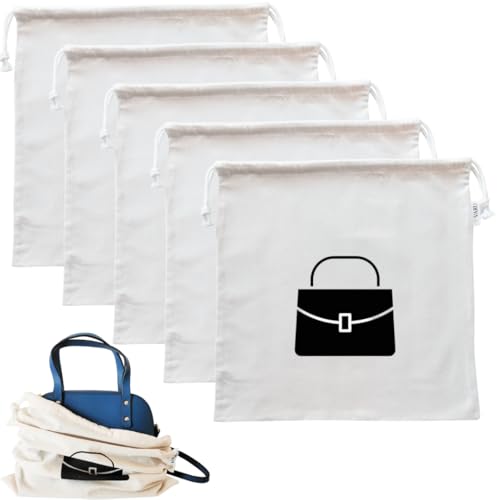 VARU 5 Pack Cotton Dust Bags for Handbags | Drawstring Travel Storage Pouch for Handbag, Purse,Shoes,Boots| Handbag Storage for Closet | Clutch, Purse,Handbag Organizer for Home (15 * 15inch, Beige) VARU 5 Pack Cotton Dust Bags for Handbags | Drawstring Travel Storage Pouch for Handbag, Purse,Shoes,Boots| Handbag Storage for Closet | Clutch, Purse,Handbag Organizer for Home (15 * 15inch, Beige)