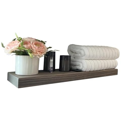 Joel's Antiques - 24 Inch Wooden Floating Shelves for Wall - Made of Natural Wood - Short Heavy Duty Rustic Wall Shelves for Bedroom - Perfect for Bathroom, Kitchen - Grey 24x6x2 Inches Cover