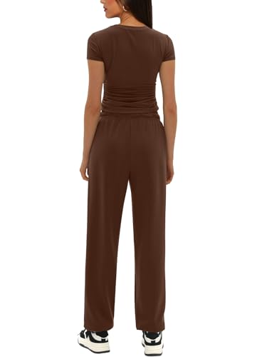 Darong Womens 2 Piece Outfit Sets Short Sleeve Crew Neck T Shirts with Jogger Pants Active Tracksuit Lounge Set2