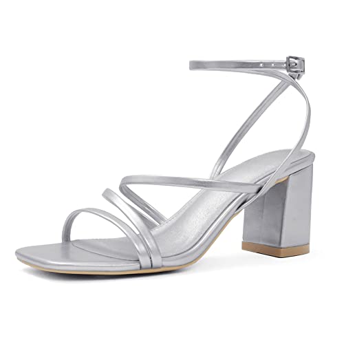 Image of LACUONE Strappy Heels for women Block Heels Square Toe Chunky Ankle Buckle Pump Heeled Sandals