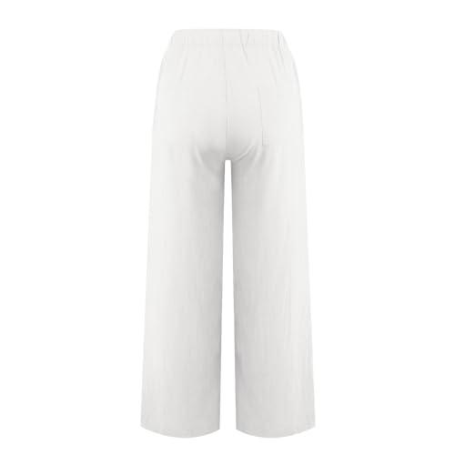 Linen Pants Women Casual Summer Drawstring Waist Wide Leg Pants with Pockets Baggy Lightweight Beach Trousers3