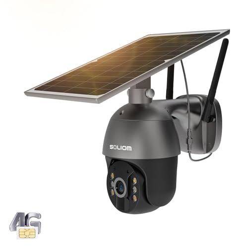 SOLIOM S600 3G/4G LTE Caméra de sécurité cellulaire sans fil à énergie solaire avec angle panoramique 360° Vision nocturne 1080p 2 voies Capteur de mouvement PIR Version européenne