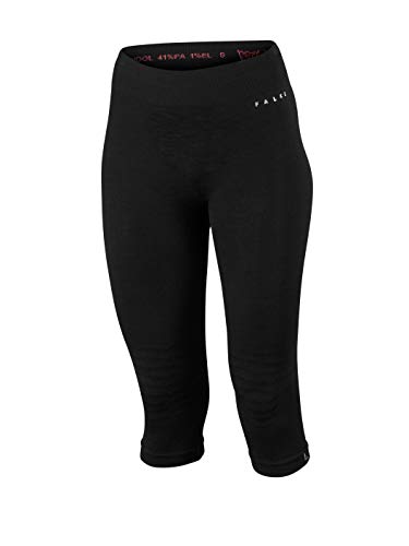 FALKE Women's SK Wool Tech 3/4 Ski Base Layer Bottom, Black (Black 3000), M