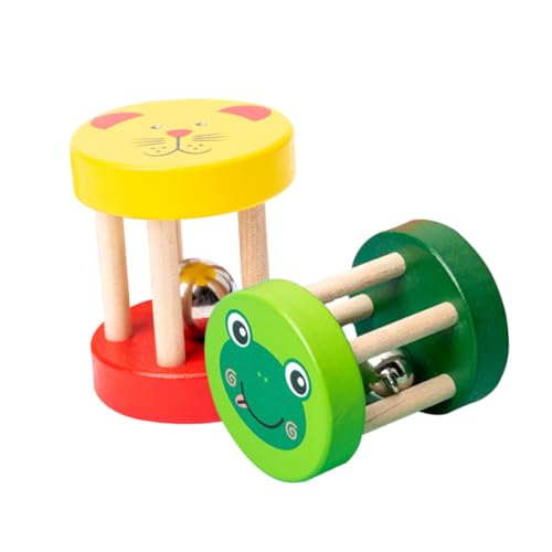 ERINGOGO 2個 籠鈴 音楽ガラガラのおもちゃ カラフルなガラガラ 愛らしいガラガラ ハンドジングルベル 便利な小さなベル 知育 ガラガラ遊具 漫画の鐘のおもちゃ 面白いガラガラ 木製