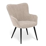 Athena Collection Wingback Accent Chair for Living Room, Upholstered Arm Reading Chair for Adults, Cozy Linen Fabric Armchair with Metal Legs for Bedroom, Makeup, Office, Beige