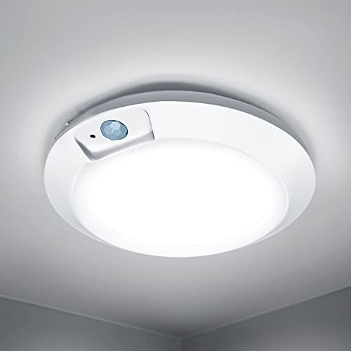 RAWNICE Motion Sensor Ceiling Light Battery Operated Sensor Light Indoor 6.5 Wireless LED Lights for Shed Loft Porch Toilet Garage Stair Hallway Cupboard Warm Light 210LM (Cool White)