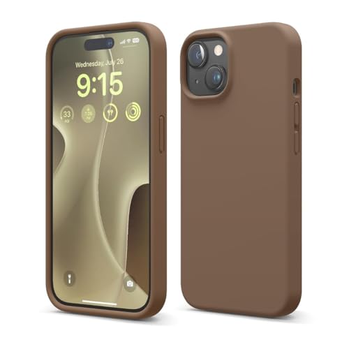 Image of Liquid Silicone Case Compatible for iPhone 15 Plus Brown | Slim Back Cover | Soft Touch Bumper | Shockproof Drop Protection | Microfiber Cloth Inside | Sleek Solid Design