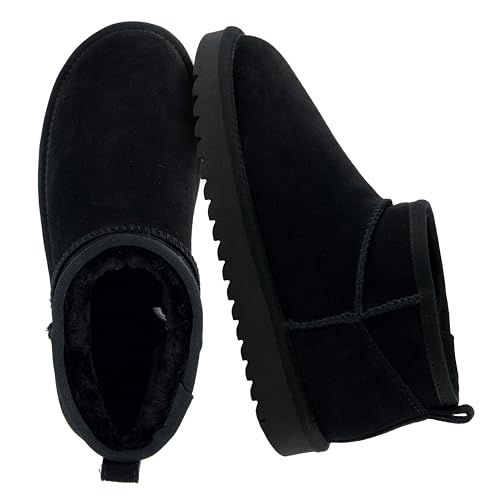 CUSHIONAIRE Hip 2 Genuine Suede Ankle Boots for Women, Cozy Faux Shearling Lining Pull On Winter Womens Boots, BLACK 8.5W