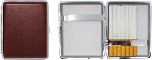 Set of 2 Metal-Plated 100s Leather Cigarette Case & Stash Box (Buffalo Burgundy)