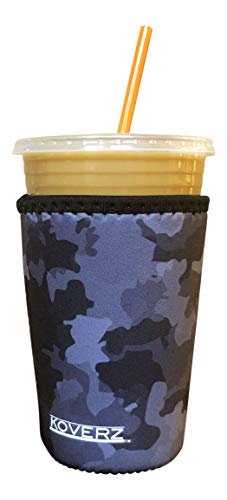 Koverz Housse en néoprène pour café glacé – Housse isolante pour boissons froides, porte-gobelet en néoprène – Compatible avec Starbucks & McDonald's Coffee – Camo noir moyen