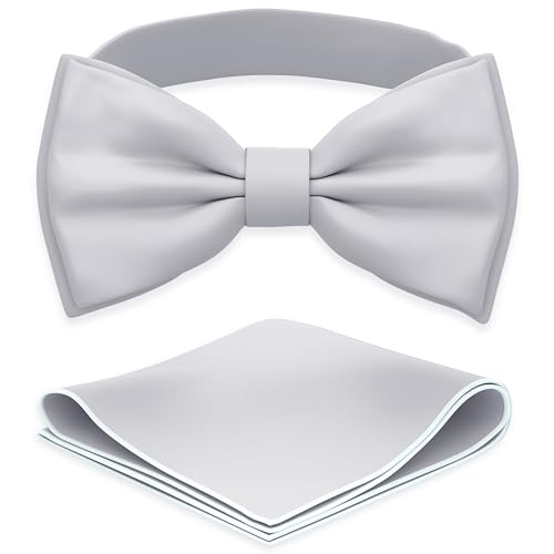 Image of Adam Young Men's Bow Ties with Handkerchief Pre-Tied Style Formal Satin Classic Bowtie for Tuxedo Faux Silk
