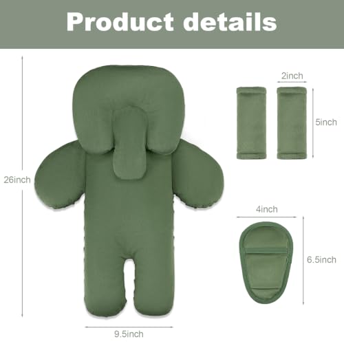 Image of Infant Car Seat Insert for Newborn Boys Girls, Extra Thick & Soft Minky Preemie Car Seat Head Body Support Cushion with Strap Pads, Perfect for Stroller, Baby Swing, Bouncer, 2-in-1 Reversible, Green