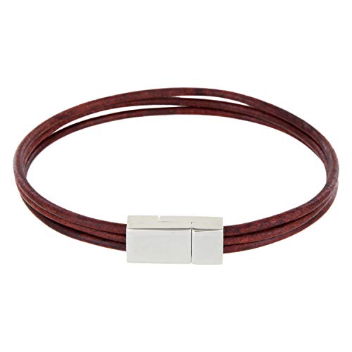 Auroris schmales Echtleder-Armband, antikbraun, Magnetverschluss aus Edelstahl, Länge 16 cm