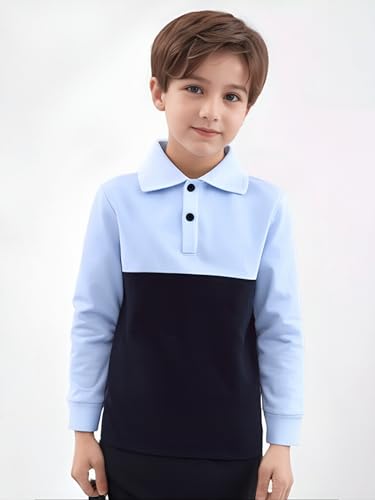 Boys Long Sleeve Polo Shirts, 2-Pack, Light Blue Color Block and Gray, 100/4 Years2