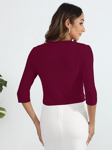 Image of Heymoments Women's Thin Shrugs 3 /4 Sleeve Lightweight Cropped Sweaters Open Front Cardigan for Dress