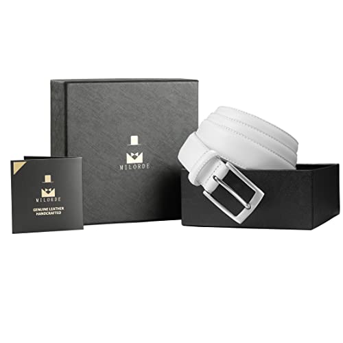 Image of MILORDE Men's Genuine Leather Dress Belt, Handmade, 100% Cow Leather, Fashion & Classic Designs for Work Business and Casual