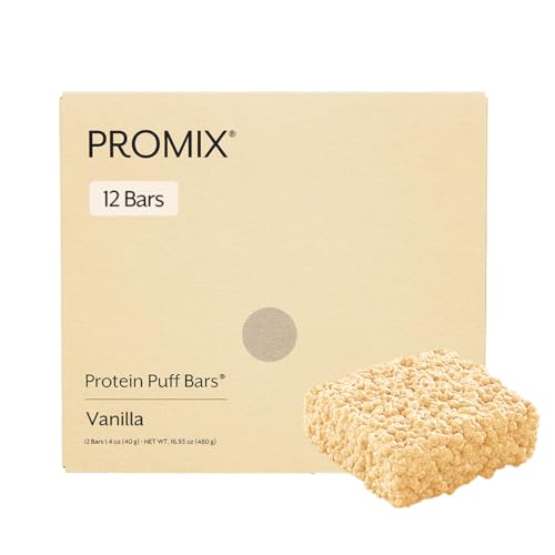 ProMix Nutrition Protein Puff Bars, 12-Pack - Madagascar Vanilla - Marshmallow Crispy Treat - Great Tasting & Healthy On The Go Snack - High Protein & Low Calorie - Non-GMO & Free From Gluten, Soy, & Corn.