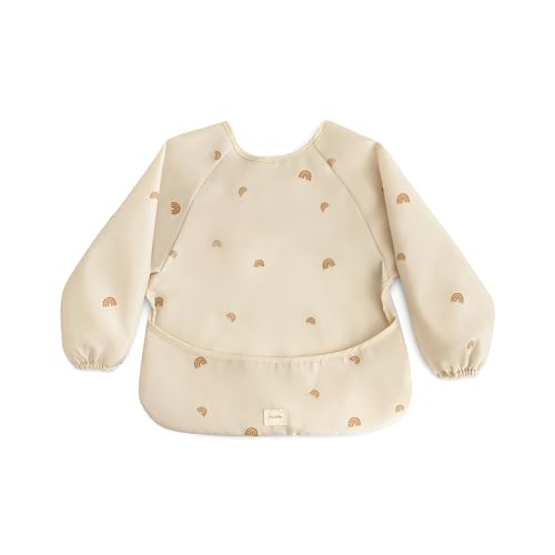 Image of mushie Long Sleeve Baby Bib | Water Resistant Adjustable Fit for Ages 6-24 Months