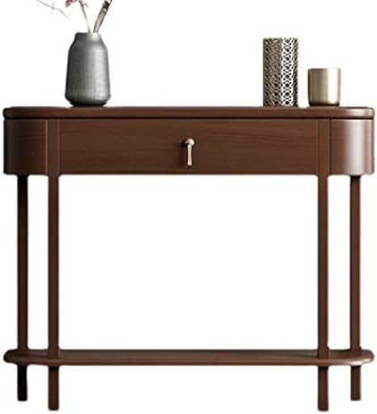 NIZAME Solid Wood Sofa/TV Console Table with Drawer, Farmhouse Side End Table, Metal Decorative Handle 3CM Thicker Table Legs for Living Room