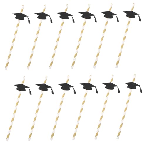 Pitillos de papel flexibles negros para fiesta graduación x12 miniatura 1