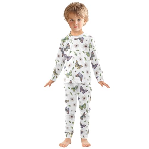 Pajama Sets Long Sleeve Butterfly Floral Pattern Design Soft Comfy Sleepwear 2 Piece PJS 3-8T2