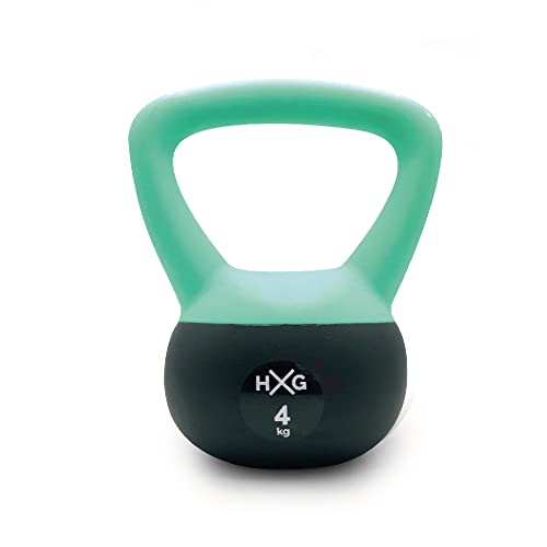 HxG. Pesa Rusa o Pesa Kettlebell 4kg, PVC rellena de Fina Arena de Acero, Ideal para Ejercicios y Entrenamientos de musculación o Crosstraining. Tu casa es tu Gimnasio