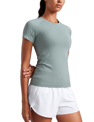 Image of CRZ YOGA Seamless T-Shirt Hip Length | Training, Chafe-Free, Slim Fit, Raglan Sleeves, Mesh Vents, Workout, Short Sleeve Tops for Women