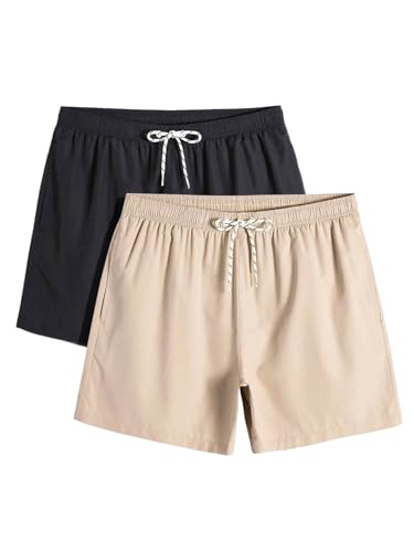 Floerns Men's 2 Pack Drawstring Swim Trunks Wide Leg Quick Dry Vacation Beach Shorts