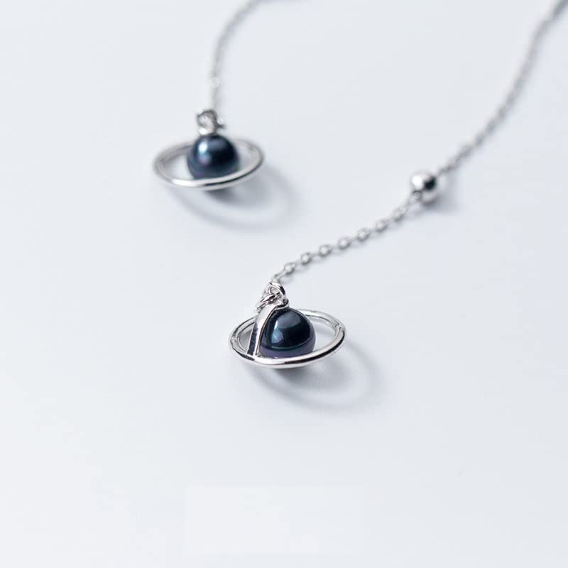 LOKILOKI Planet Dangle Earrings With Charm 925 Sterling Silver Saturn Long Tassel Drop Earrings For Women Men Unisex Jewelry