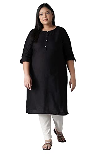 Image of W for Woman Women's Cotton Straight Fit Straight Round Neck Solid Kurta
