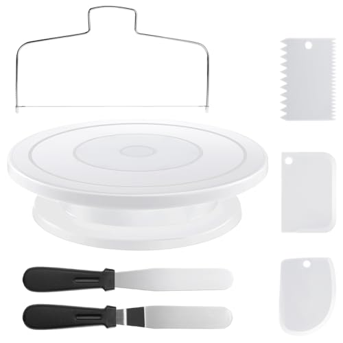 7PCS Cake Decorating Supplies Kit, Baking Supplies Set with Cake Turntable, Leverler, Straight & Offset Spatula and 3 Scrapers, Baking Accessories Tools for Beginners and Cake Lovers (7pcs Set)