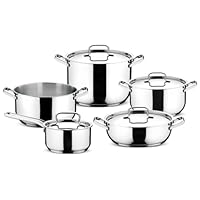 Lagostina Sfiziosa, Set di 9 Pentole con Fondo Lagoseal Plus per Tutti i Piani Cottura, Rivestimento in Acciaio Inox per Rapido Riscaldamento e Cottura Uniforme, Design Elegante di Lunga Durata