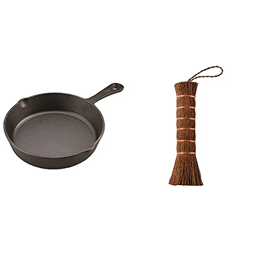 【セット買い】キャプテンスタッグ(CAPTAIN STAG) キッチン用品 スキレット フライパン スキレットカバー 蓋 ふた+オカ(OKA) にぎり束子 棕櫚棒たわし (フライパン 清掃) ブラウン 約4cm×4cm×17cm