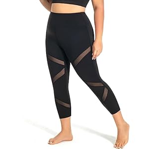 Plus Size Leggings, Black Mesh Yoga Pants for Women with Pockets High Waisted Tummy Control & Squat Proof Workout Leggings