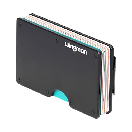 Porte-cartes rigide aluminium noir Wingman blindage RFID amovible mince 12 cartes