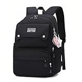 Armbq Black Girls School Backpack,Kids Backpack for Teen Girls Elementary Middle School Bookbag Multi-pocket Fashion Daypack