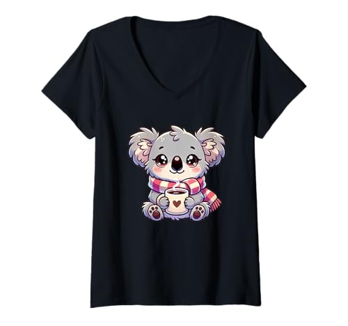 Mujer Koala de Navidad & Café Mujeres Koala Lover Camiseta Cuello V